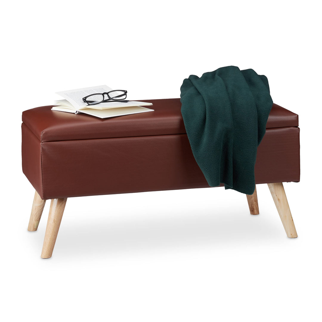 Relaxdays Sitzbank mit Stauraum, 40 L, gepolstert, Holzbeine, Truhenbank Kunstleder, HxBxT: 40 x 80