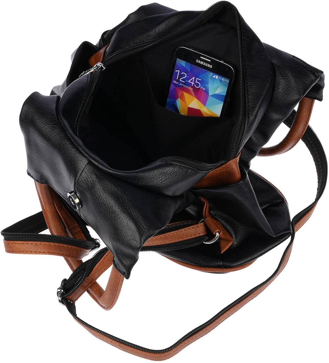 Christian Wippermann grosser Damen City Rucksack Tasche Body Bag Leder Optik Schultertasche Schwarz-