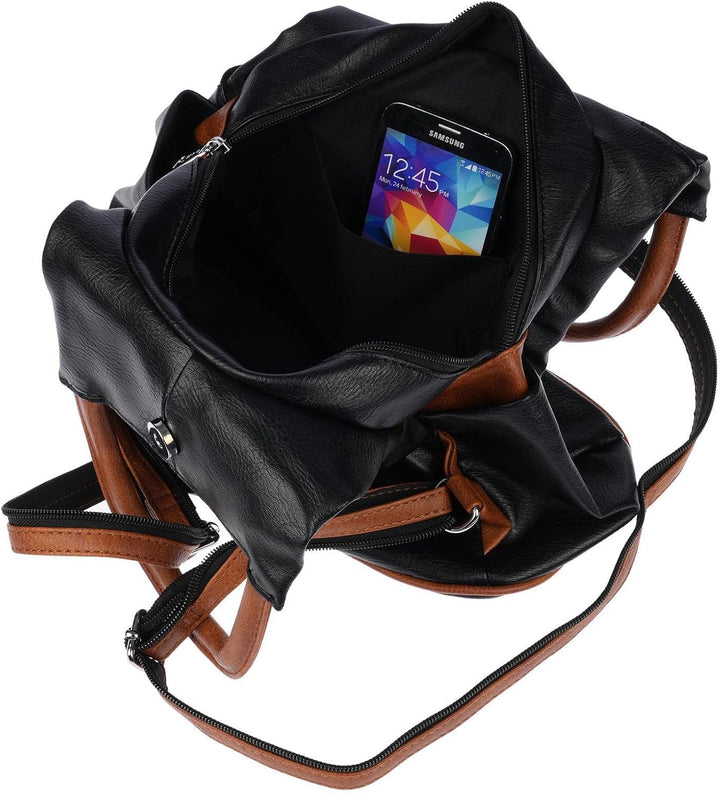 Christian Wippermann grosser Damen City Rucksack Tasche Body Bag Leder Optik Schultertasche Schwarz-