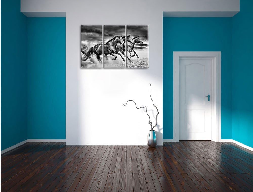 Pixxprint DREI Wilde Westernpferde / 3-Teilig/Gesamtmass 120cm Leinwandbild bespannt auf Holzrahmen/
