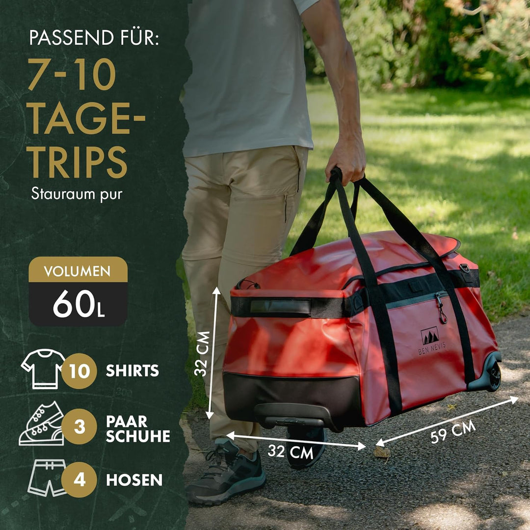 BEN NEVIS Reisetasche mit Rollen – 3in1 Tasche, Trolley + Rucksack [Mittel 60L - 3,2kg] Travel Reise