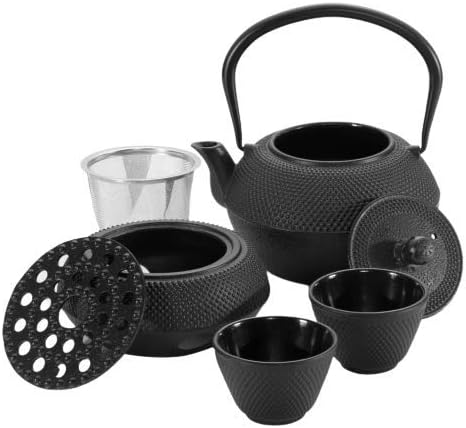 Dimono Traditionelles Tee-Set aus Gusseisen: Teekanne, Stövchen und 2 Teebecher Komplett-Set, Komple