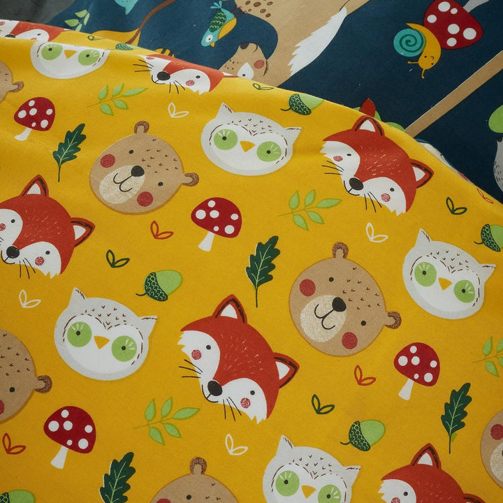 Happy Linen Company Wende-Bettwäsche-Set für Mädchen und Jungen, Marineblau, für Einzelbett, Wald, F
