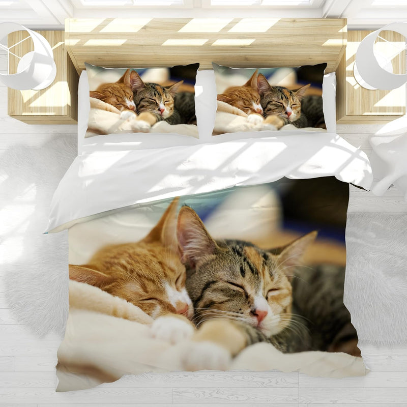 JEFFEL Katze Bettwäsche Set 200 x 200 cm, Tiermotiv, Kinderbettwäsche, Cat Muster Bettbezug 3D Haust