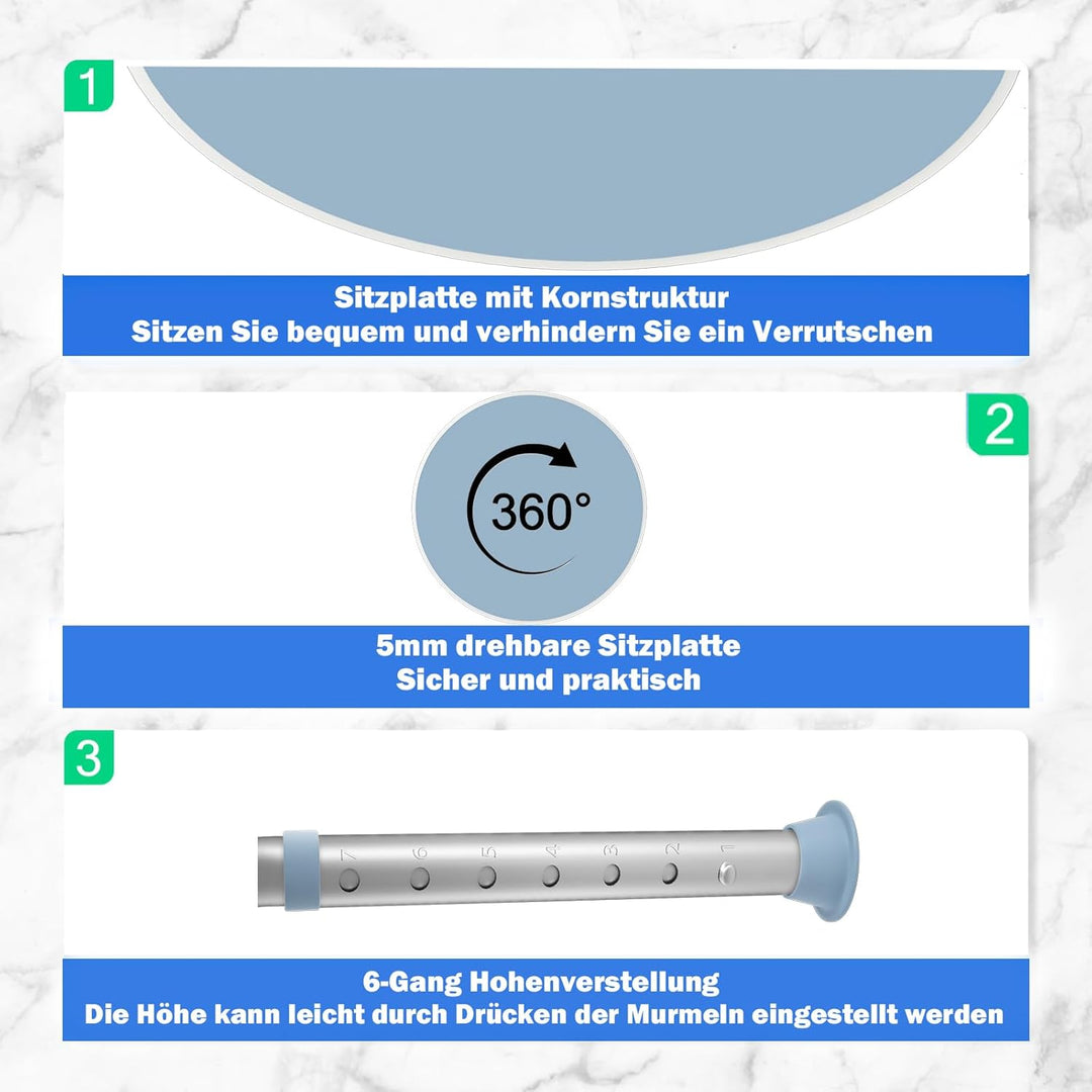 HENGMEI Anti-Rutsch Aluminium Duschhocker Höhenverstellbar Badhocker 360° Drehbar rund Duschstuhl Ba