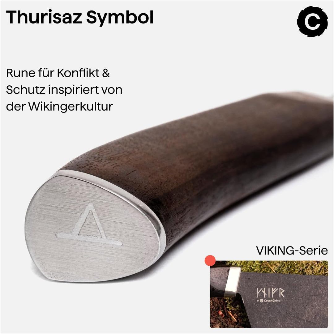 Crushgrind VIKING Ragnar Chef Messer 24 cm | Küchenmesser aus Edelstahl mit Holzgriff | Zum Schneide