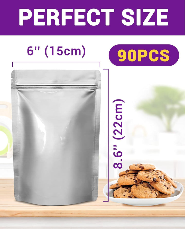90PCS Mylar Bags Mit Sauerstoff Absorber Für Die Lagerung Von Lebensmitteln 1 Quart 15 x 22 cm 8.6Mi