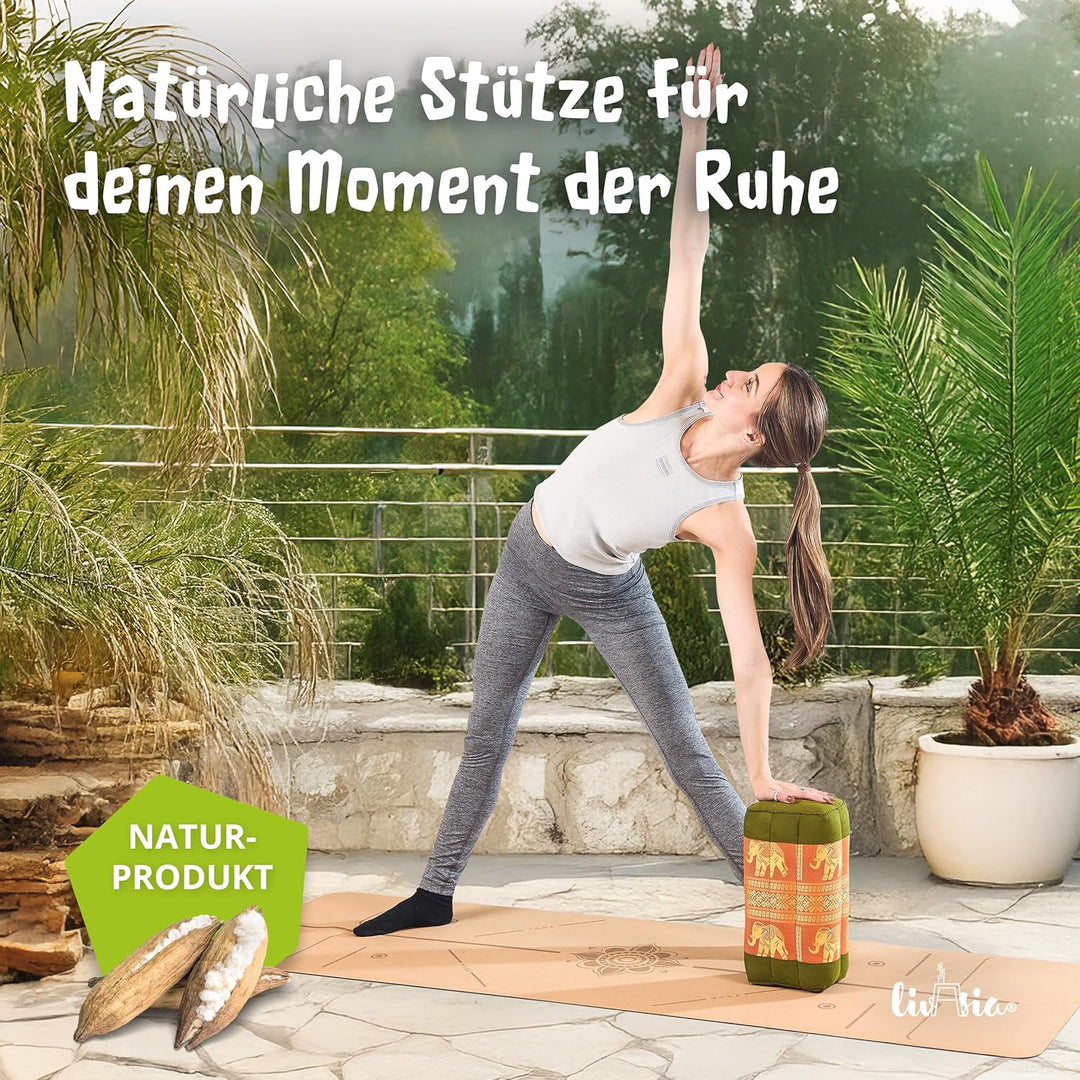 livasia Block Yogakissen eckig Thaiseide - 17x34x12cm - Meditationskissen Kapok, Stützkissen rechtec