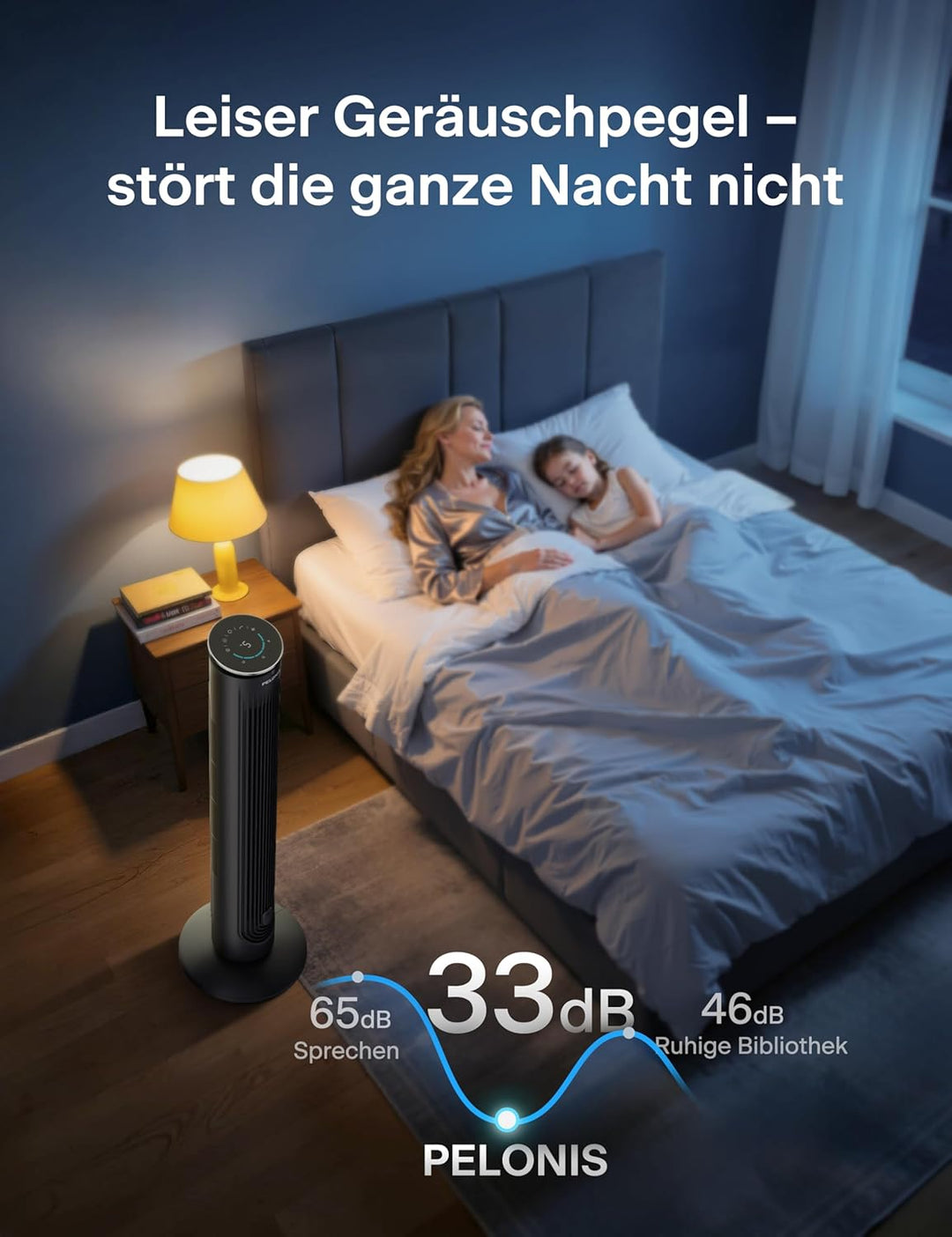 PELONIS Ventilator Turmventilator mit Fernbedienung, 42 Zoll turmventilator sehr leise mit 5 Geschwi
