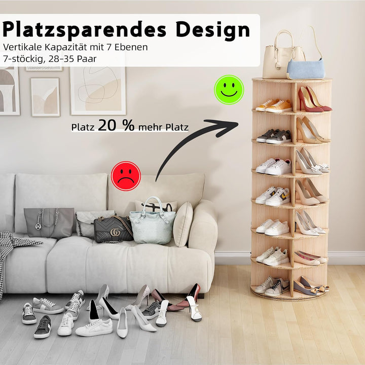 Drehbarer Schuhschrank mit 7 Ebenen, 360° Schuhschrank mit Rundregalen, Karussell für Hüte und Handt