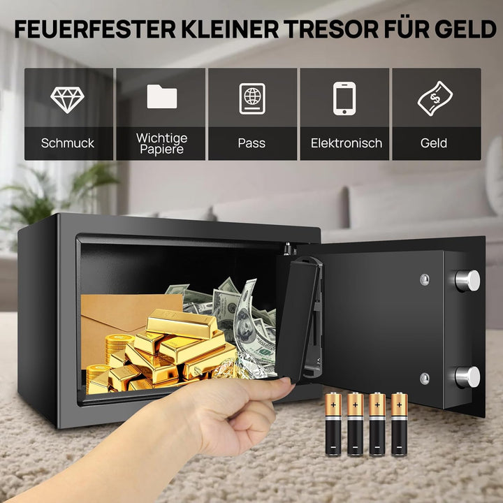 Feuerfest Wasserdicht Tresor für Zuhause mit Schlüsselschloss,8.5L Tragbarer Tresor Für Bargeld Medi