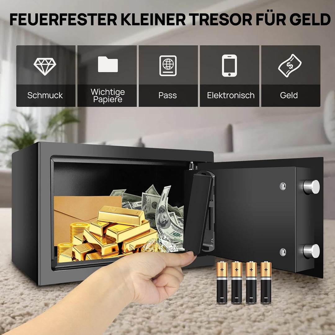 Tresor Feuerfest Wasserdicht,Mini Tresor Mit Zahlencode，Schranksafe，Mit Notschlüssel Home Office Saf