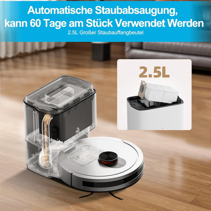 ROIDMI EVE CC Saugroboter mit Wischfunktion, 2.5L Automatischem Schmutzbehälter Kehren Saugen Wische