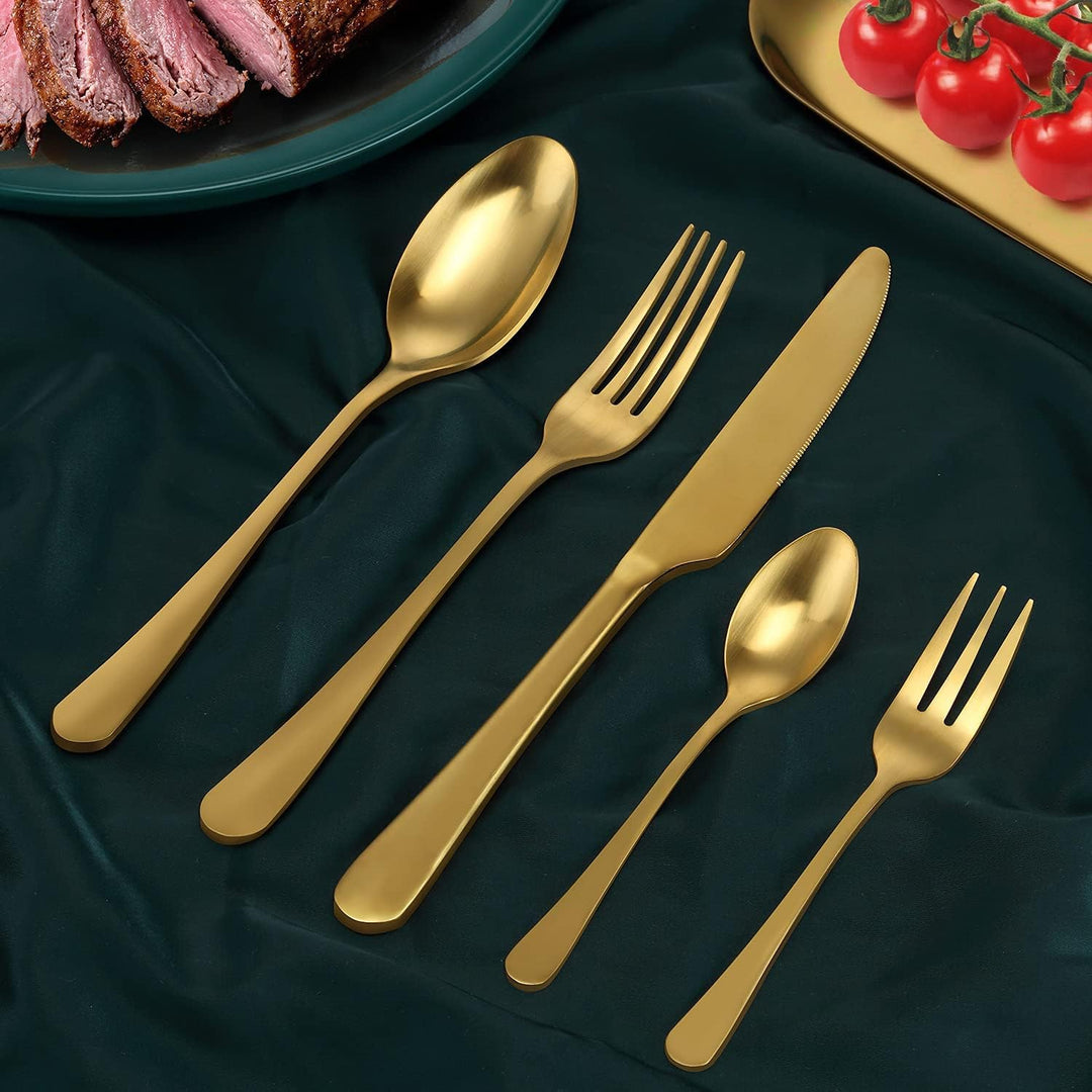 BEWOS Besteck Set für 12 Personen, 60 teilig Titanium Gold Essbesteck Set inkl. Messer, Gabel, Löffe