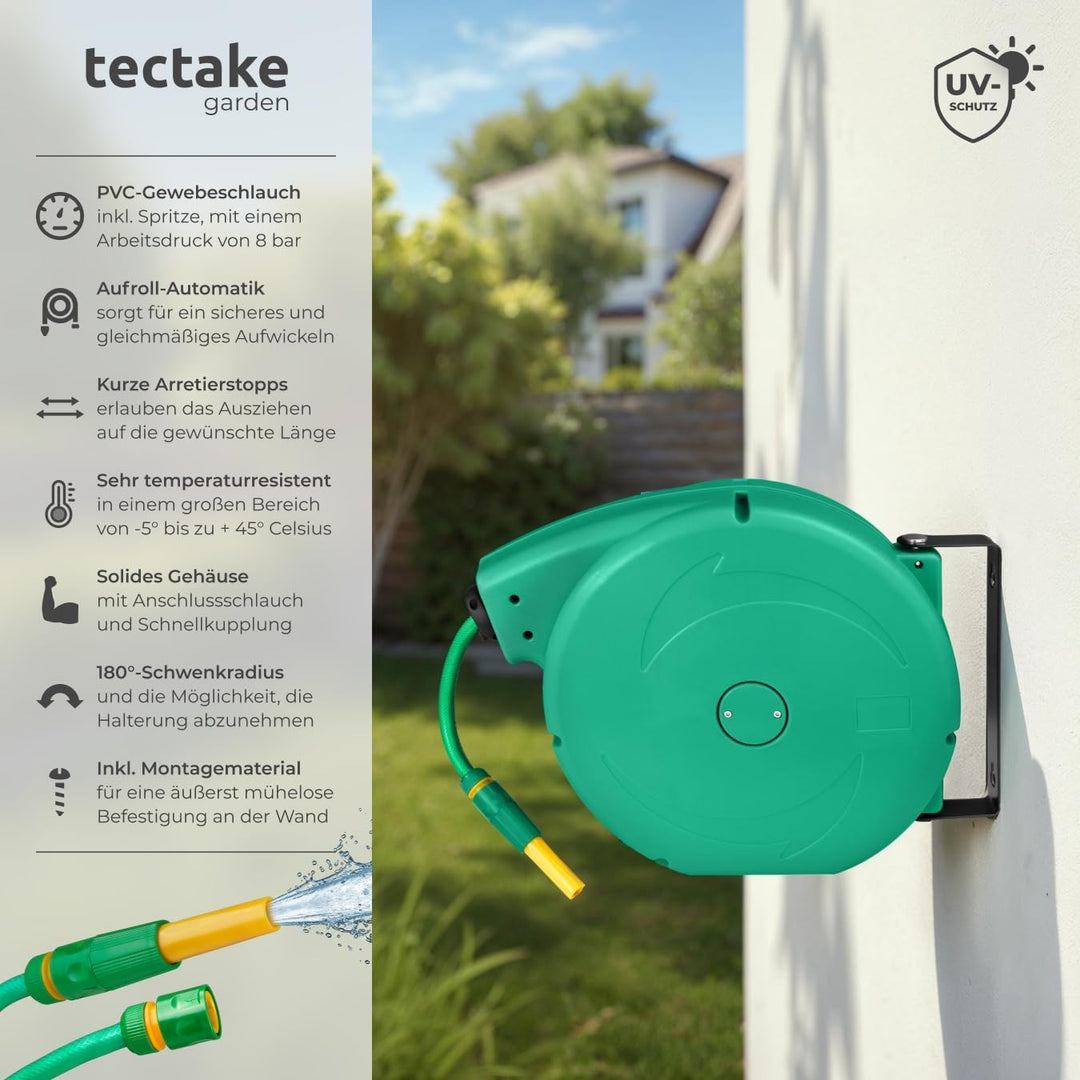 tectake® Schlauchtrommel Wandmontage, Gartenschlauch 1/2 Zoll, Wasserschlauch Aufroller, Schlauch Tr
