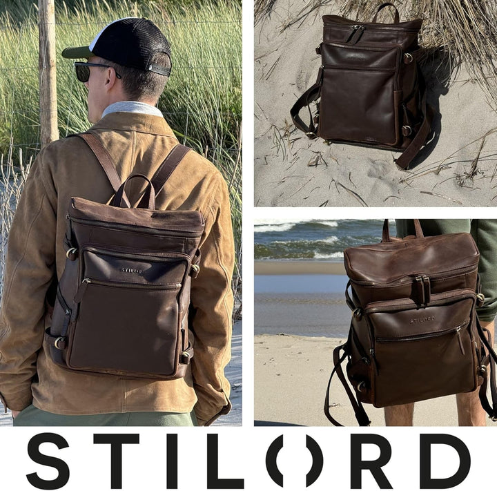 STILORD 'Alvar' Businessrucksack Herren Leder mit Laptop-Fach bis 15,6' Studenten-Rucksack Laptopruc
