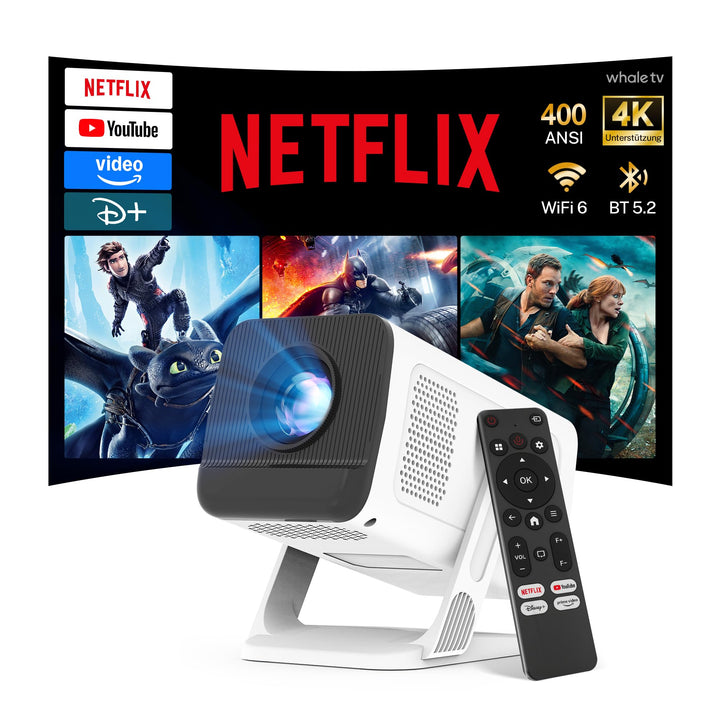 [Kompatibel mit Netflix] Mini Beamer 4K-Unterstützung Auto Trapezkorrektur Netflix X1Pro Weiss, Netf