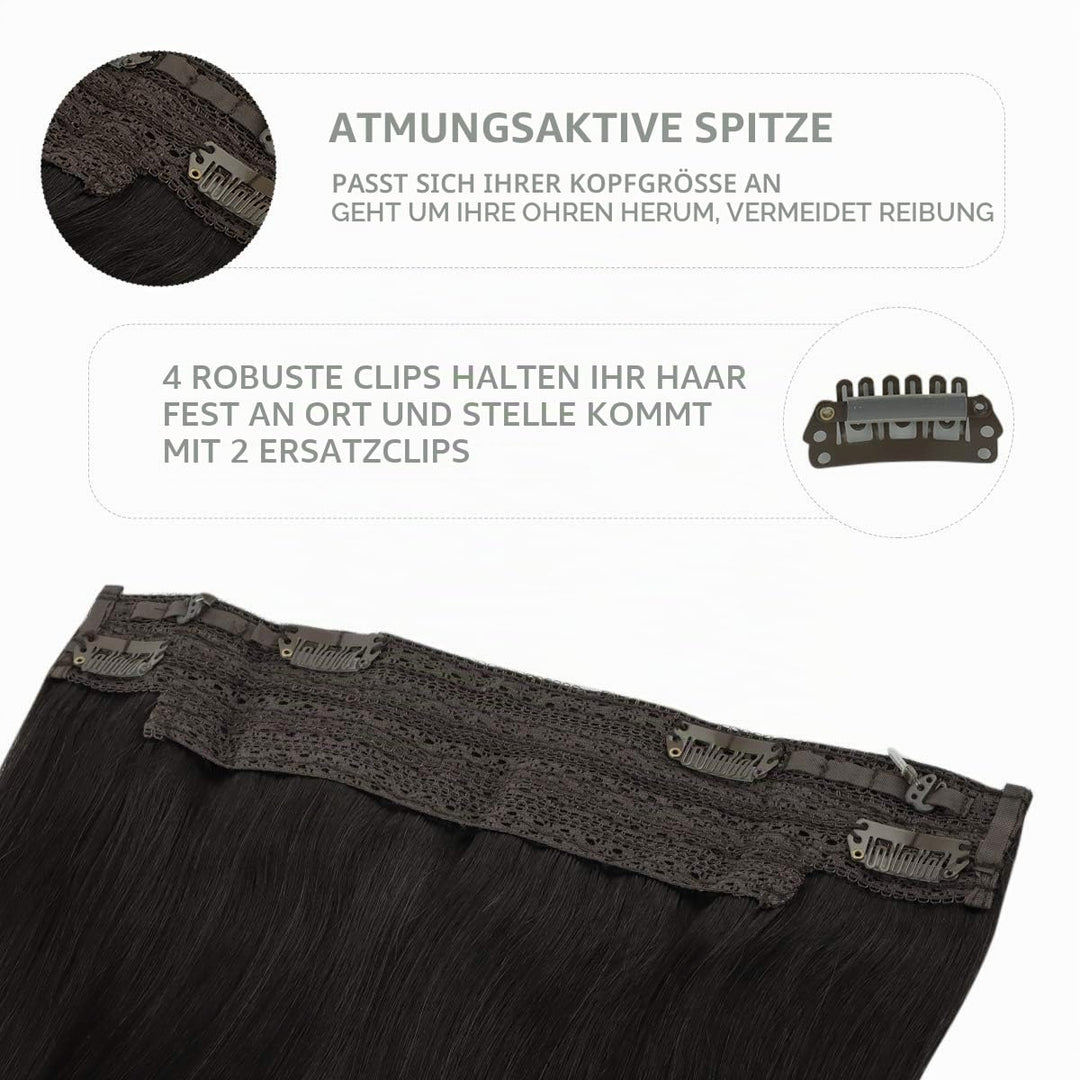 WENNALIFE Secret Hair Extensions Echthaar, 45cm 18 Inch 95g Natürliches Schwarz Remy Haarverlängerun