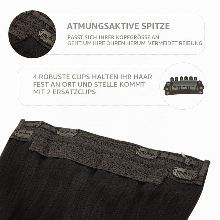 WENNALIFE Secret Hair Extensions Echthaar, 45cm 18 Inch 95g Natürliches Schwarz Remy Haarverlängerun