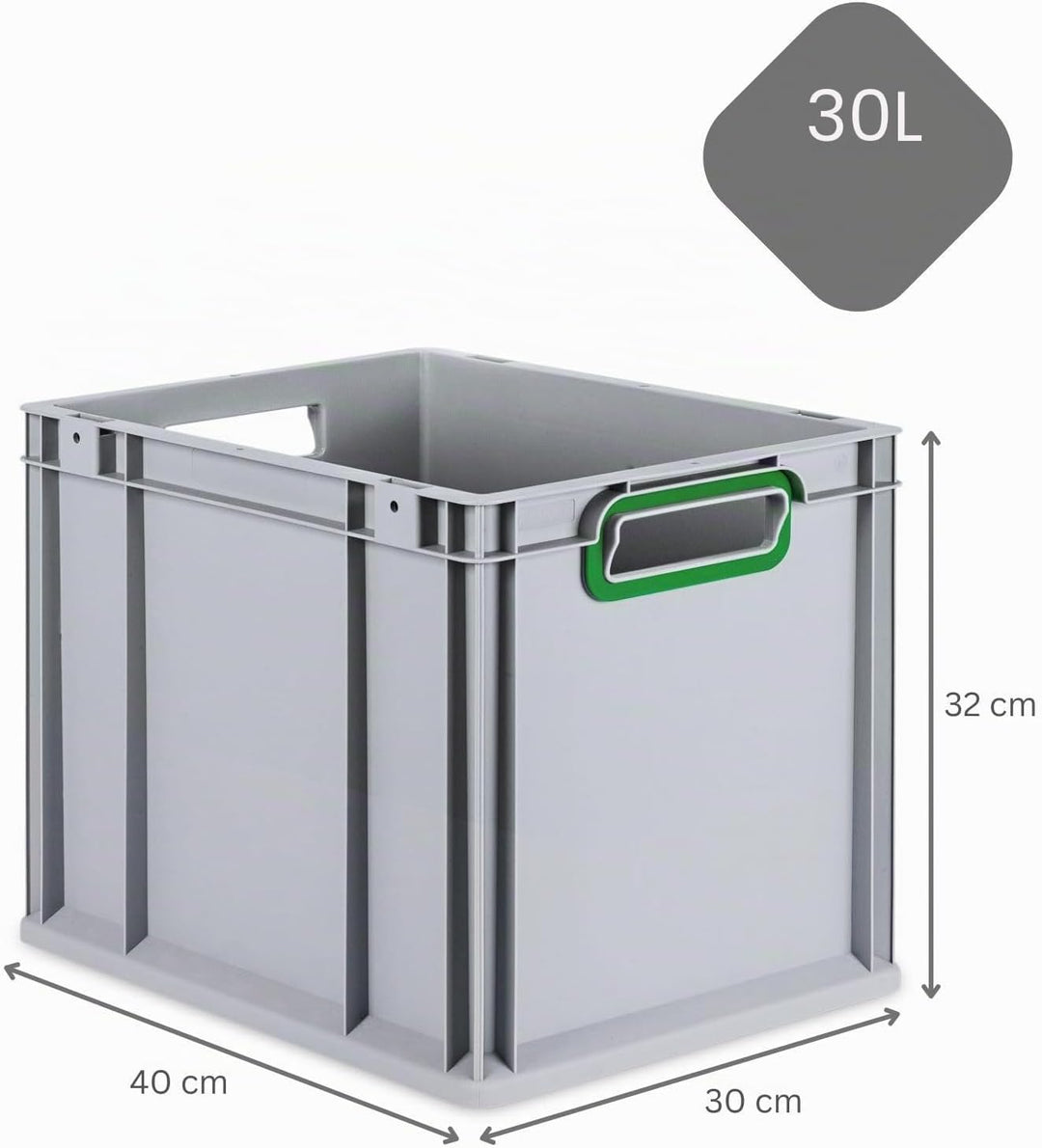 SuperSparSet 4x Eurobox NextGen Color | HxBxT 32x30x40cm | 30 Liter | Griffe grün offen | Glatter Bo