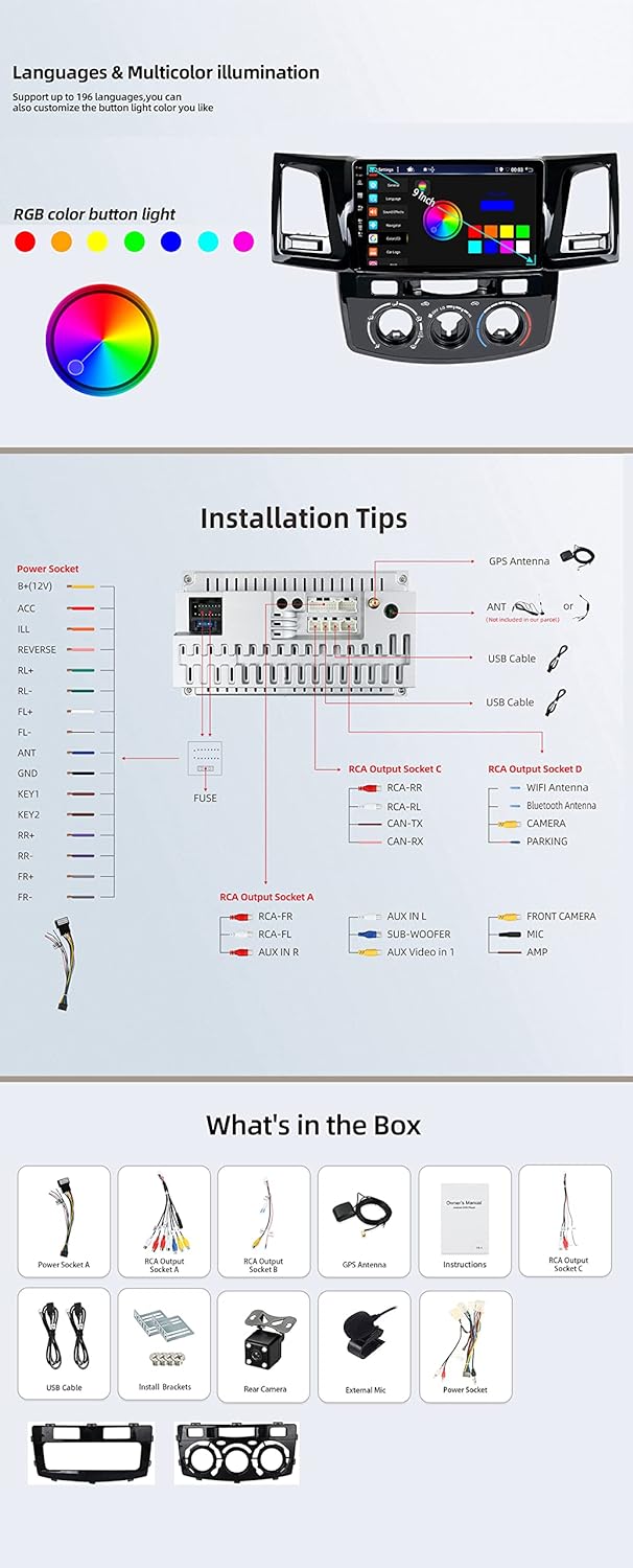 YUNTX [4GB+64GB] Android 12 Autoradio für Toyota Fortuner Hilux 2005-2007-2 Din-[Integriertes Wirele