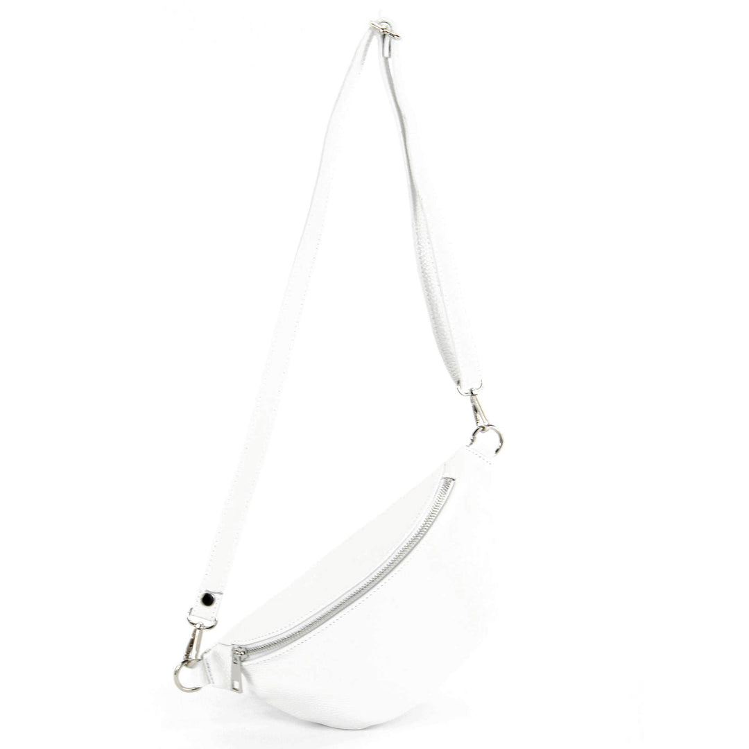 modamoda de - T211 - ital. Hüfttasche Bauchtasche Brusttasche Medium aus weichem Leder, Farbe:Weiss,