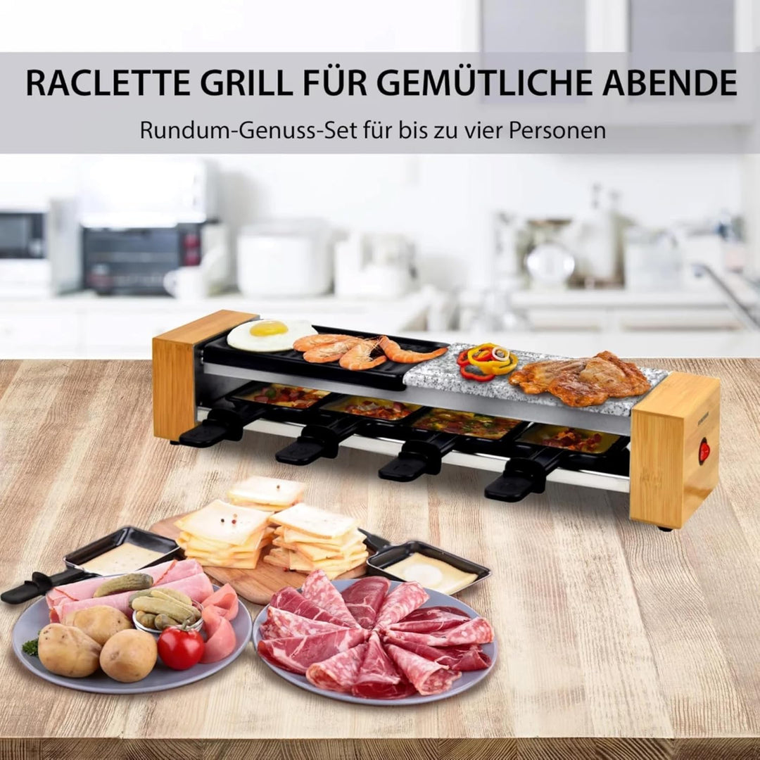 Syntrox Germany Raclette Grill für 4 Personen Olert, Mini Set mit 3 Wechselplatten (heissem Stein, G