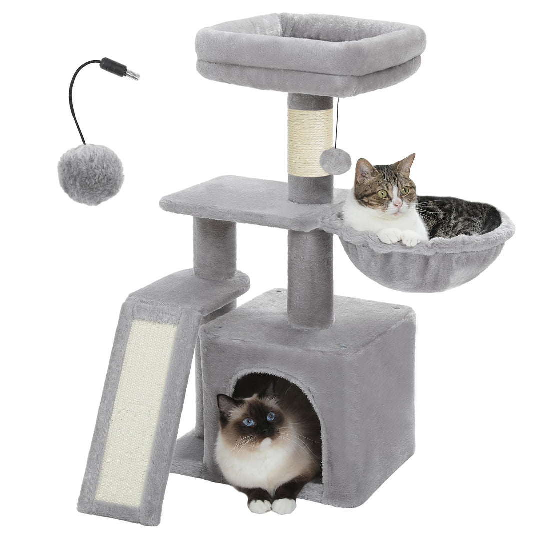 PAWZ Road Kleiner Kratzbaum mit Kratzmatte, Hängematte, Eigentumswohnung und Korb, Kleiner Katzenbau