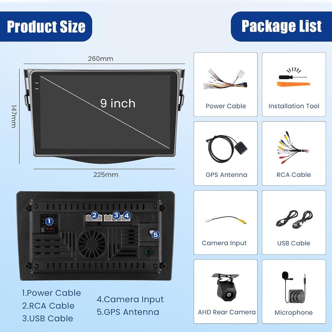 [4G+64G] Inefala Android 15 Autoradio für Toyota RAV4 2007-2012 mit Wireless Carplay Android Auto, 9