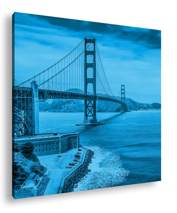 deyoli Bezaubernde Golden Gate Bridge Format: 70x70 Effekt: Monocrome Blau als Leinwand, Motiv ferti