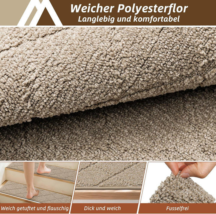 COSY HOMEER 15 Stück Treppenstufen Matten, 70 x 22cm Anti Rutsch Stufenmatten Selbstklebend, Maschin