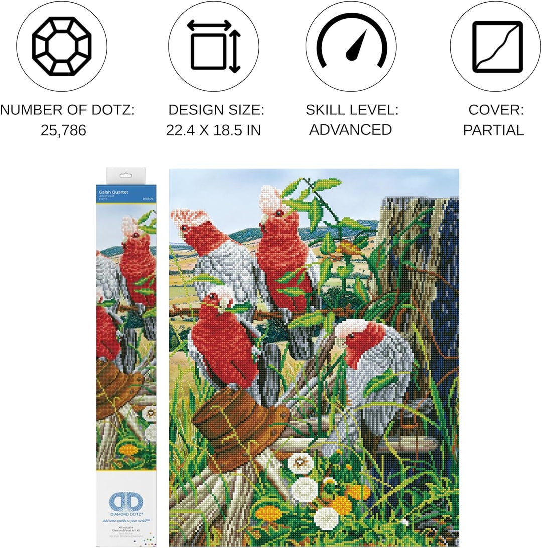 Diamond Dotz DD12-031 Kakadu Quartett, ca. 47 x 57 cm gross, Diamond Painting, Malen mit Diamanten,