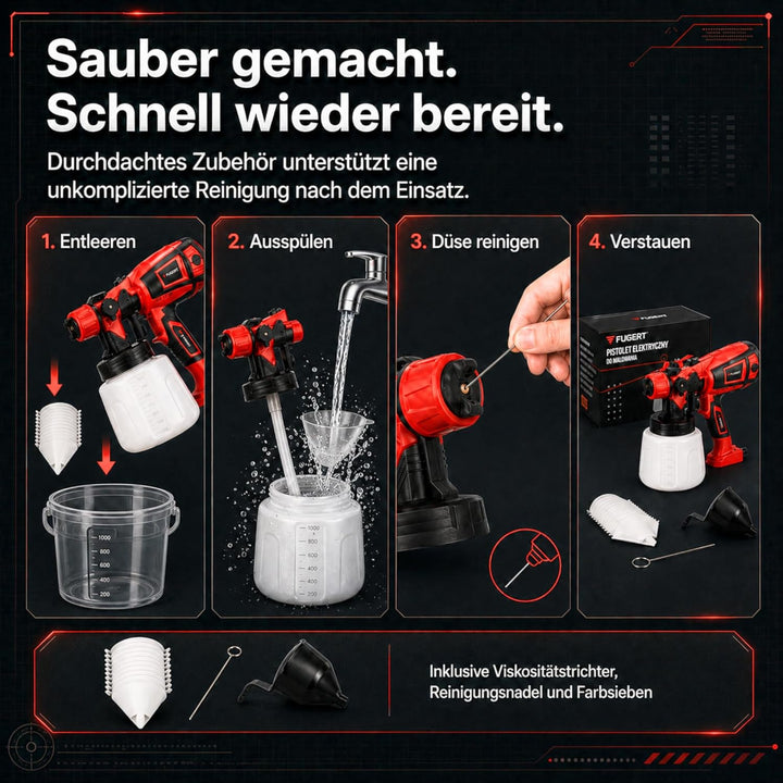Farbsprühsystem, 750W, 1400 ml Behälter, 9 Düsengrössen 0,8-3,0 mm, mit Rutschfestem Griff und Visko
