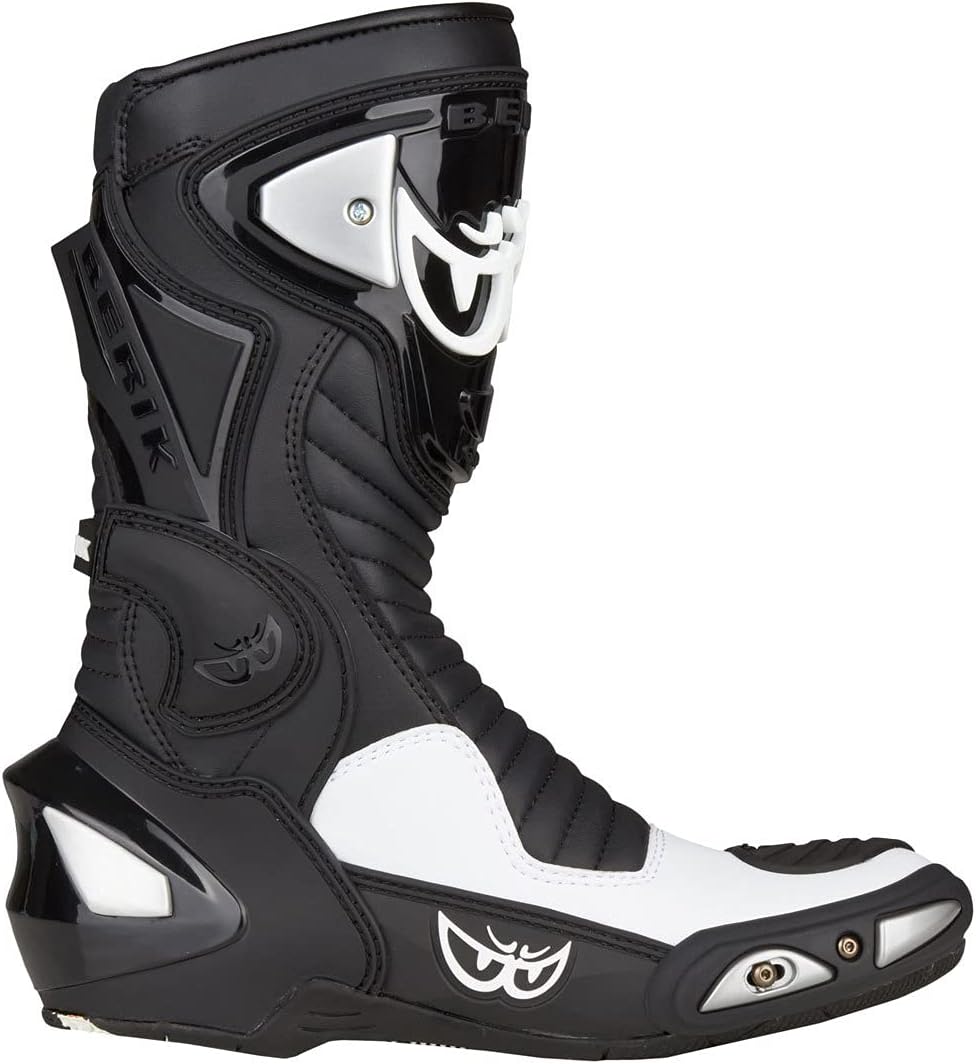 Berik Race-X Racing Motorradstiefel, schwarz/weiss, 47 47 EU Schwarz und Weiss, 47 EU Schwarz und We