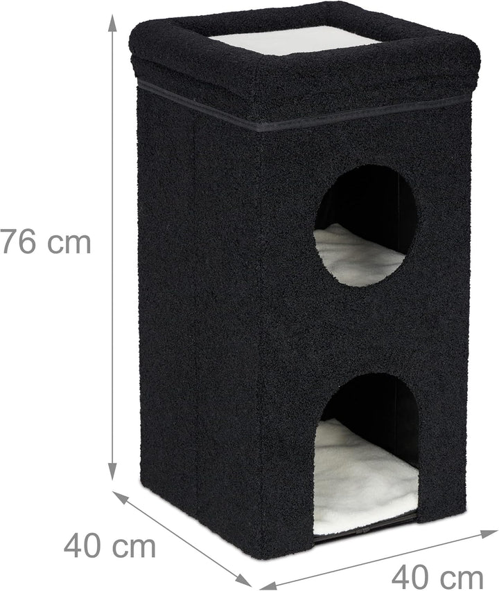 Relaxdays Katzenhöhle, HxBxT: 76 x 40 x 40 cm, faltbares Katzenhaus mit 3 Ebenen, Katzenversteck mit