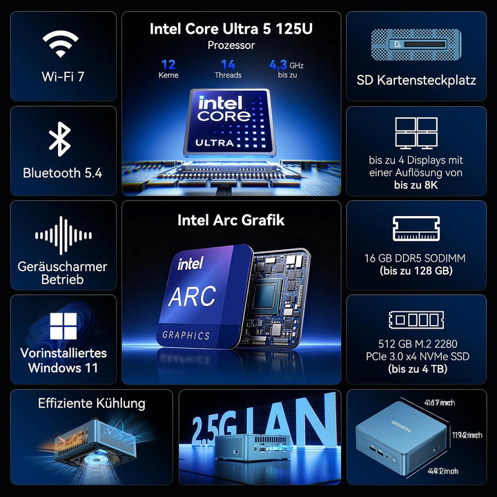 GEEKOM A6 Mini PC, AMD Ryzen 7 6800H (bis 4.7GHz), 16GB DDR5 RAM 512GB SSD, Mini Computer für Homeof