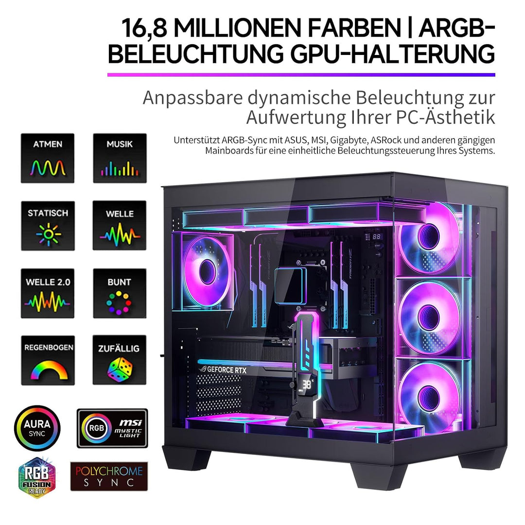 X7-Pro Grafikkarten-Halterung mit CPU/GPU-Display, ARGB, Schwarz