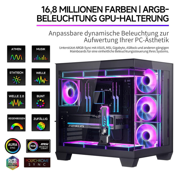 X7-Pro Grafikkarten-Halterung mit CPU/GPU-Display, ARGB, Schwarz