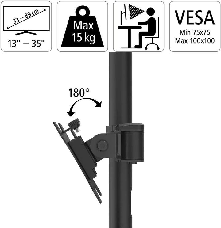 Hama Monitorhalterung für 1 Monitor 13 – 35 Zoll (Monitorhalter höhenverstellbar bis 40 cm, schwenkb
