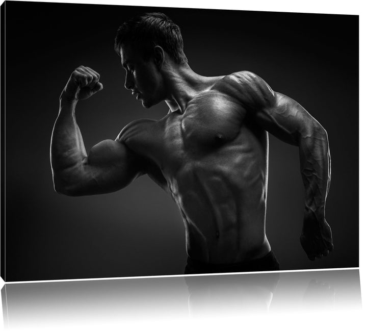 Dark Posender Bodybuilder schwarz/weiss Format: 100x70 cm auf Leinwand, XXL riesige Bilder fertig ge