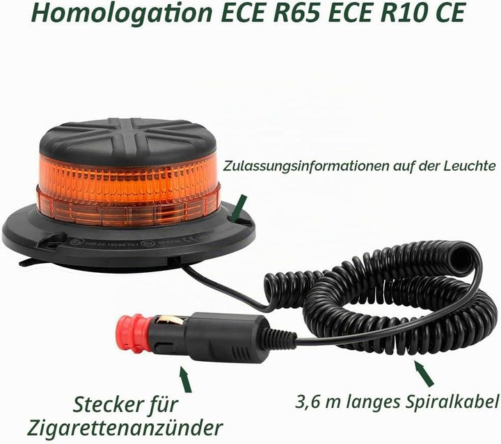 D-TECH 12/24V LED Frontblitzer Rundumleuchte Amber Notlicht-Leuchtfeuer für LKWs Traktoren Orange Ru