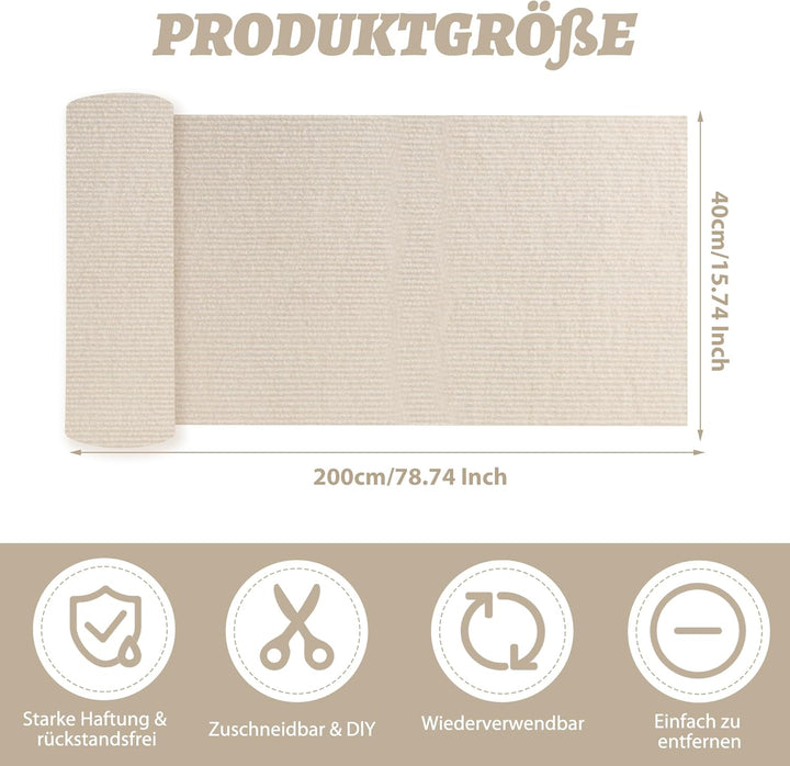 Kratzmatte für Katzen, 40x200 cm, Wiederverwendbar, Selbstklebende Kratzmatte aus Polyester, Kratzsc