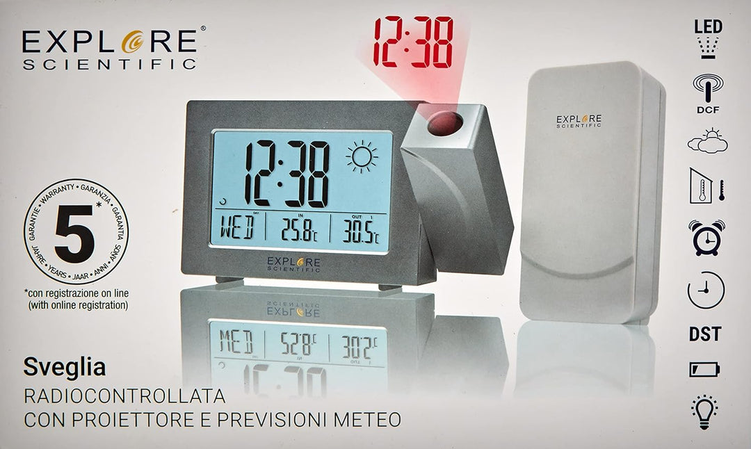 EXPLORE SCIENTIFIC Wettervorhersage RPW3008 Dual Snooze Alarm Silber Silber / Schwarz, Silber / Schw