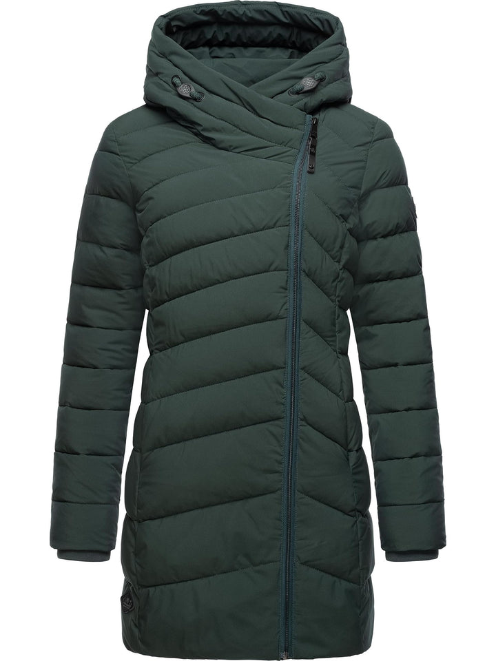 Ragwear Damen wasserdichter Regenmantel Wintermantel warm gefüttert Steppmantel lang mit Kapuze Teel