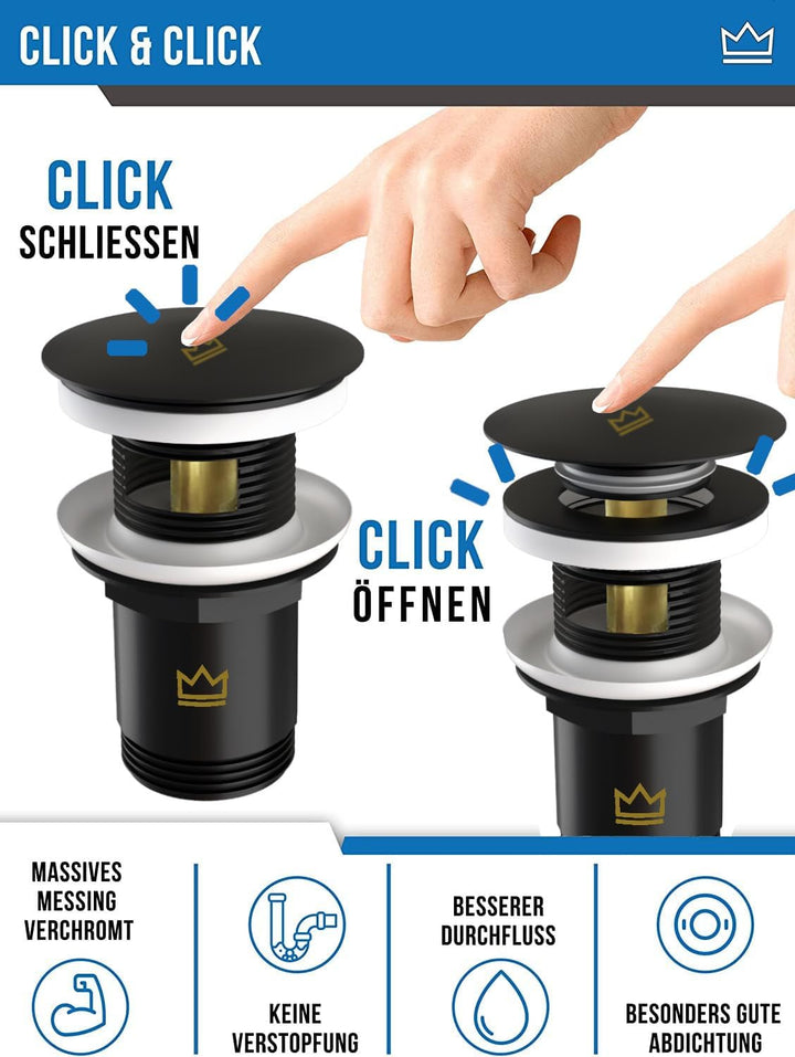 FEINER Universal Waschbecken Ablaufgarnitur für Waschbecken & Waschtisch Aller Art (Matt Schwarz) MI