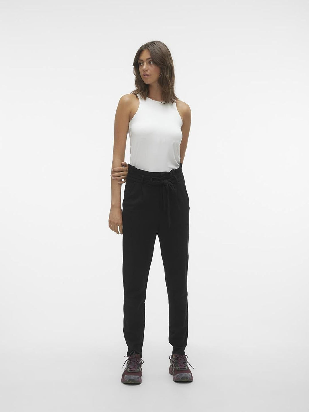 VERO MODA Damen Vmeva Hr Loose Paperbag PNT Ga Tall Noos Hose XS / 36L Schwarz, XS / 36L Schwarz