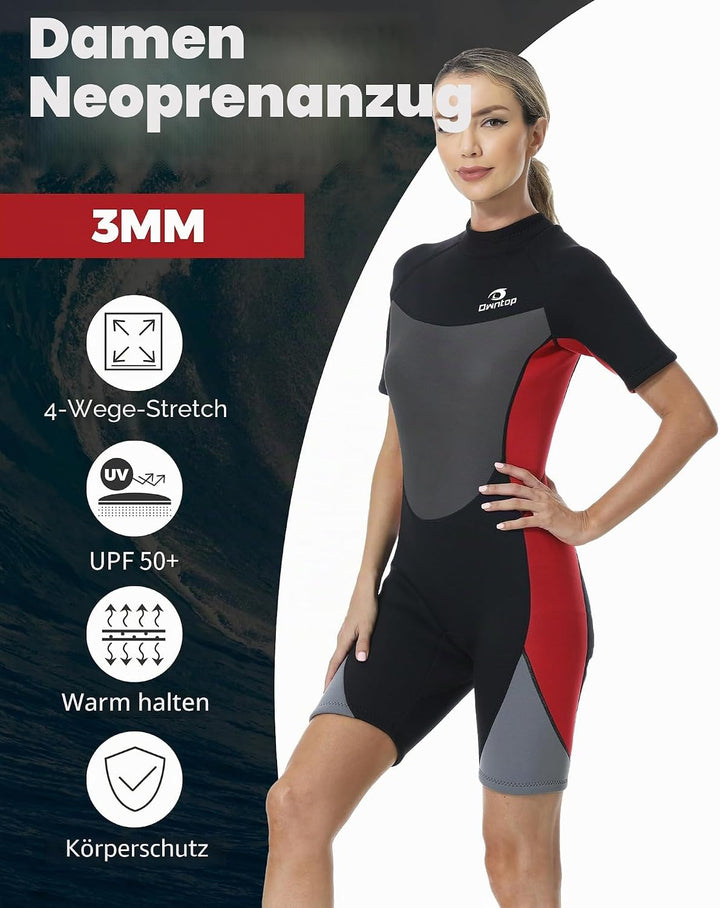 Owntop Neoprenanzug kurz Herren &amp; Damen, 3/2 mm Neopren Wetsuit für Tauchen, Surfen, Schwimmen und K
