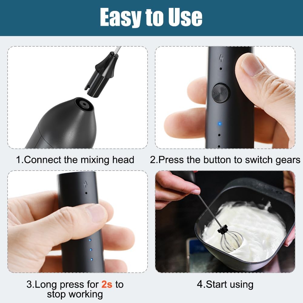 Elektrischer Milchaufschäumer, USB Wiederaufladbar Handmixer mit Doppel-Schneebesen und Ständer für
