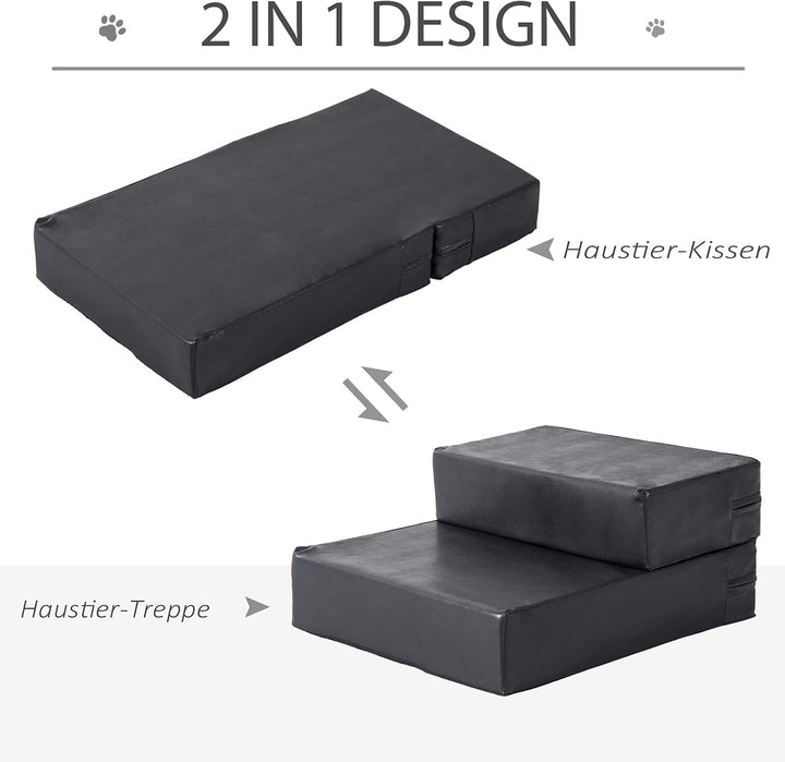 PawHut Tiertreppe Tierunterlage Klappbar Hundetreppe Treppe Unterlage für Katzen und Hunde Schwarz L