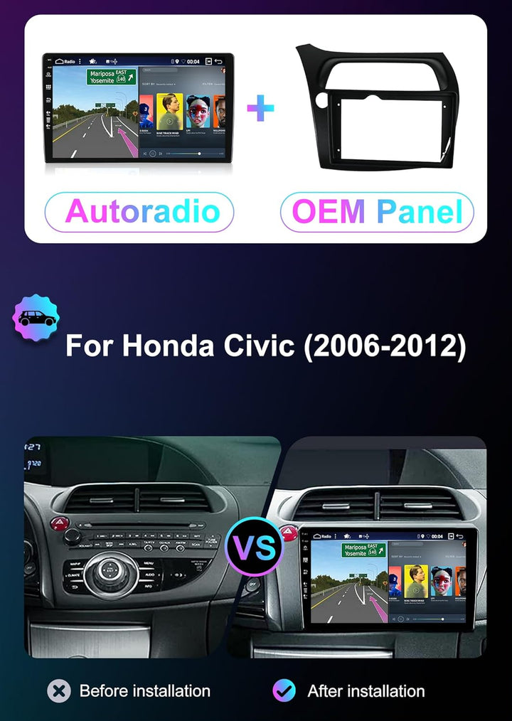 [8GB+256GB] Android 14 Autoradio für Honda Civic (2006-2011)-[Integriertes CarPlay/Android Auto/DSP/